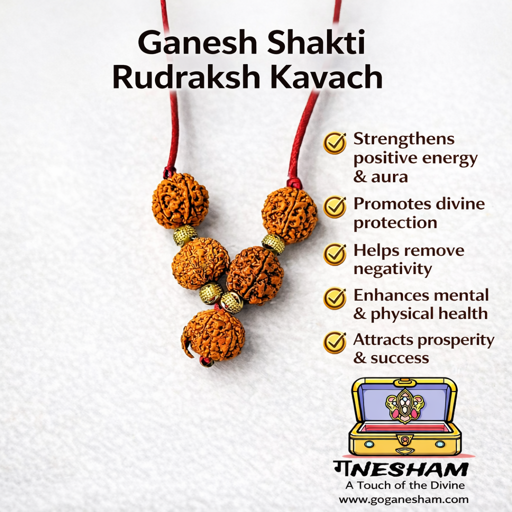 Ganesh Shakti Rudraksh Kavach with Ganesh Rudraksh | 4 Mukhi 5 Mukhi 8 Mukhi Original Rudraksha | JBN Gem Testing Lab Jaipur Certified | With X-Ray Report | Ganesham - Image 4