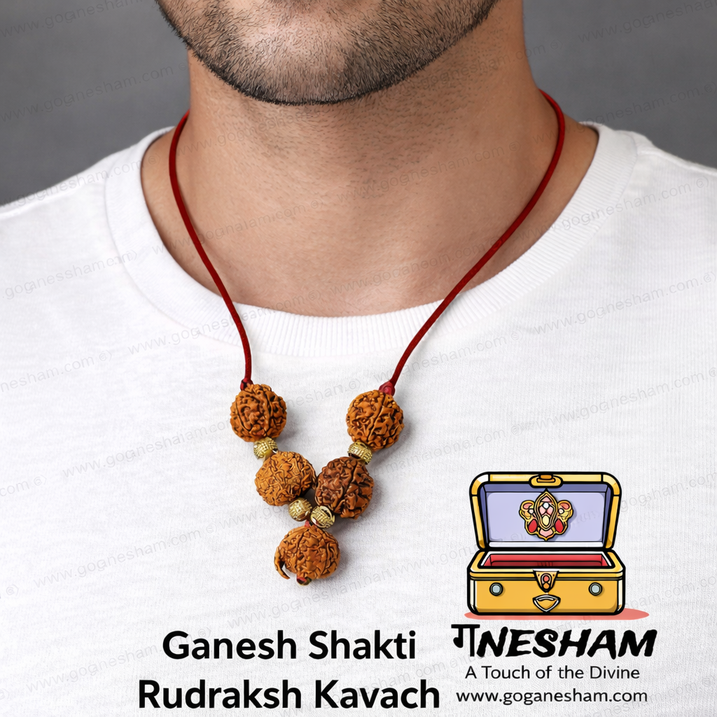 Ganesh Shakti Rudraksh Kavach with Ganesh Rudraksh | 4 Mukhi 5 Mukhi 8 Mukhi Original Rudraksha | JBN Gem Testing Lab Jaipur Certified | With X-Ray Report | Ganesham - Image 3