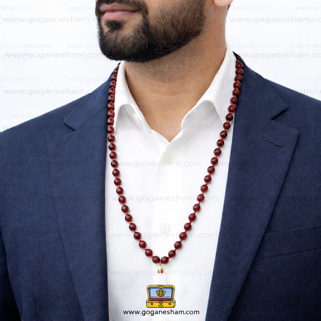 Certified Carnelian 54+1 Beads Mala for Neck Wear & Jaap | Energy Boost & Confidence Healing Mala – Ganesham - Image 3