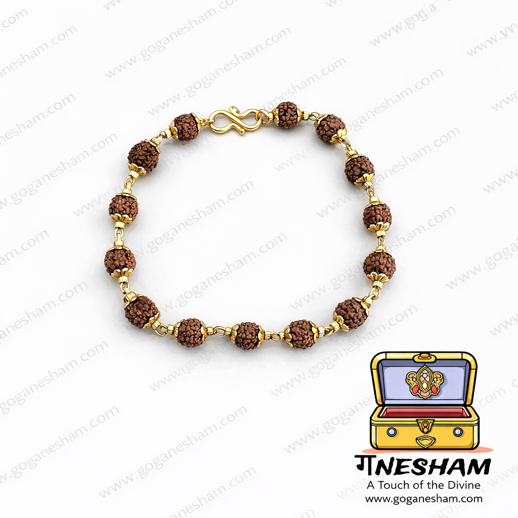 Ganesham Certified 5 Mukhi Rudraksha with Gold Finish Cap | JBN Gem Testing Lab Jaipur | Original Panchmukhi Rudraksha Bead