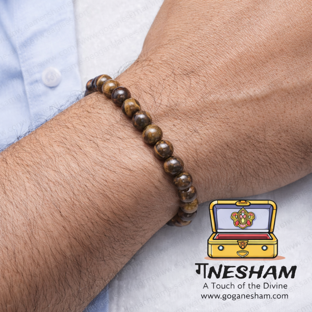 Ganesham Natural Tiger Eye Power Bracelet (Unisex) – Certified by JBN Gem Testing Lab, Jaipur - Image 4