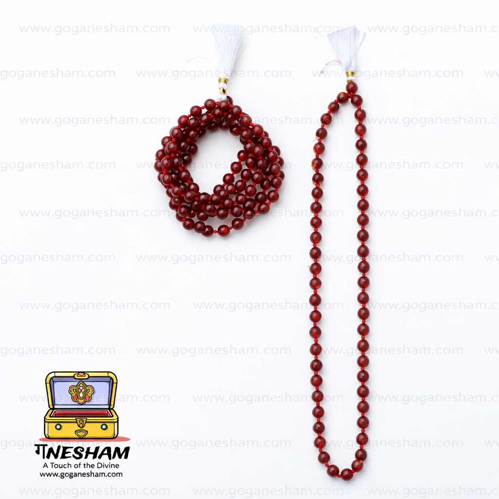 Certified Carnelian 54+1 Beads Mala for Neck Wear & Jaap | Energy Boost & Confidence Healing Mala – Ganesham