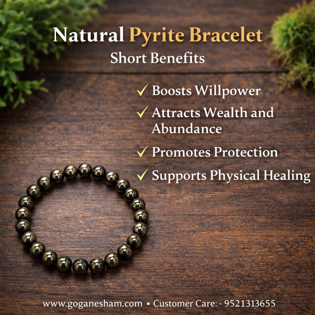Ganesham Natural Pyrite Bracelet for Men & Women | Wealth & Protection Crystal Bracelet | Certified by JBN Gem Testing Lab, Jaipur - Image 3