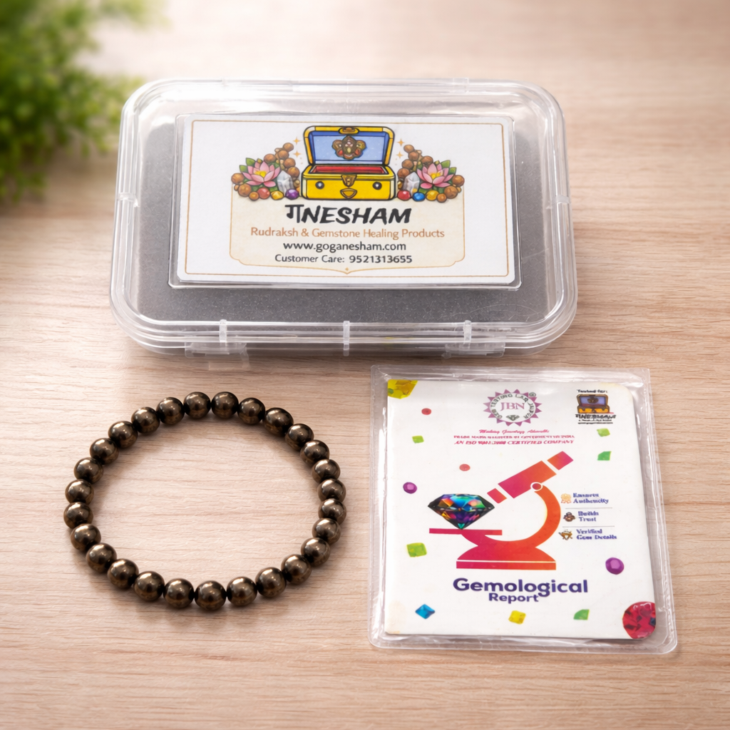 Ganesham Natural Pyrite Bracelet for Men & Women | Wealth & Protection Crystal Bracelet | Certified by JBN Gem Testing Lab, Jaipur - Image 7