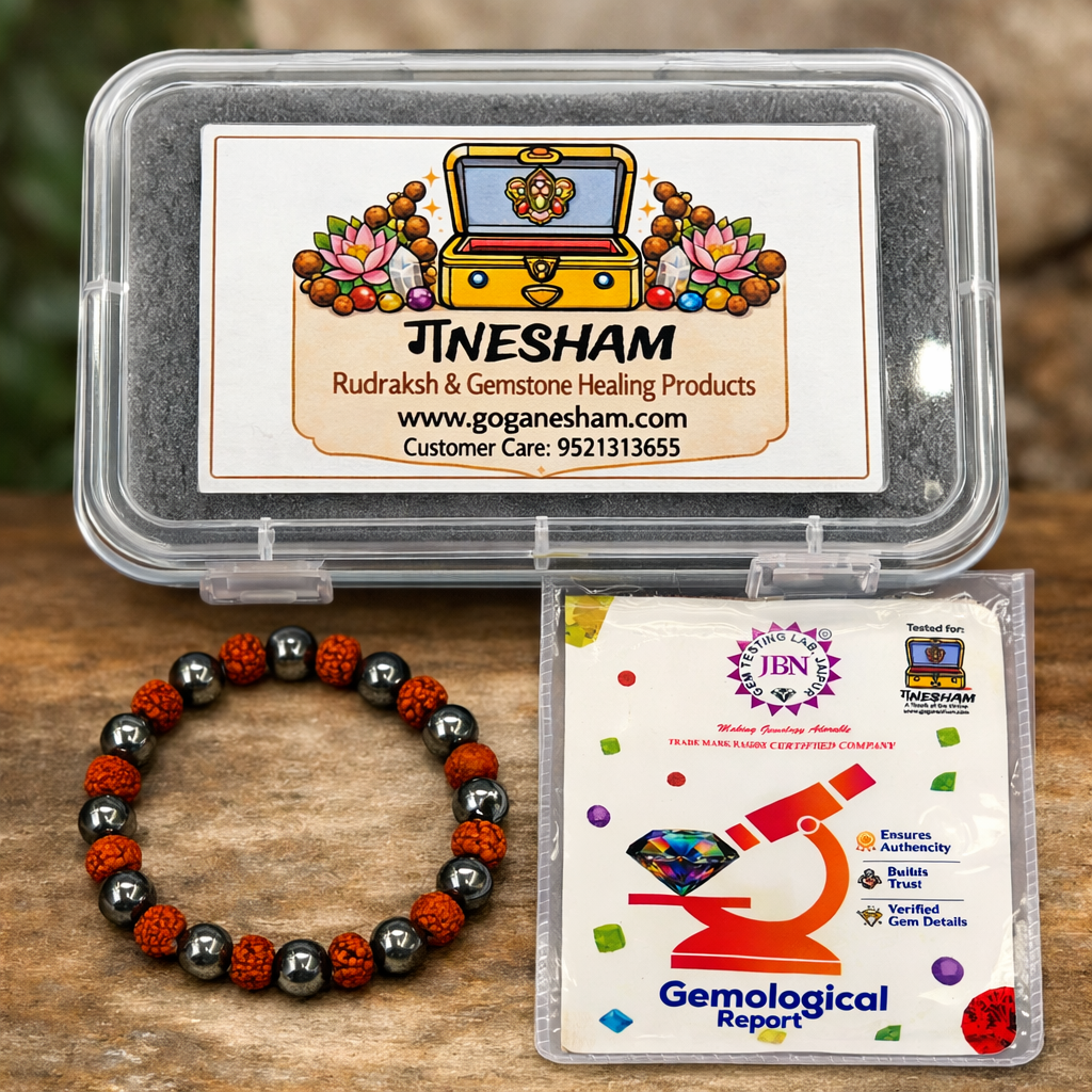 Ganesham 5 Mukhi Original Rudraksha & Natural Pyrite Bracelet – Certified Energized Protection & Wealth Bracelet | Easy Wear Daily Spiritual Healing Bracelet for Men & Women - Image 3