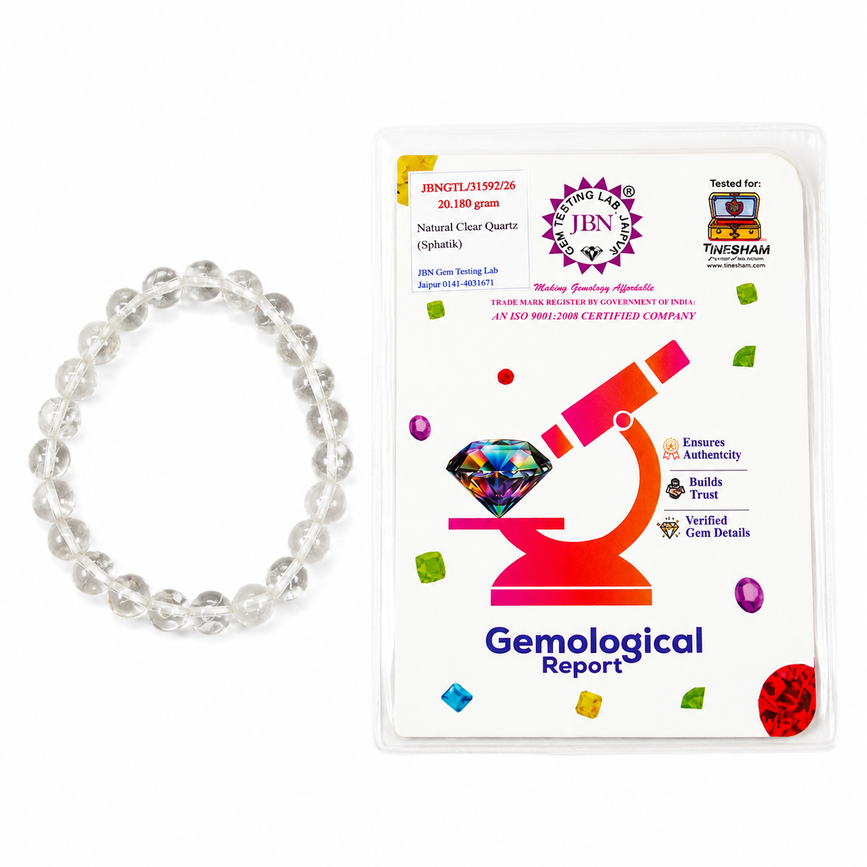 Ganesham Natural Clear Quartz (Sphatik) Bracelet for Men & Women | Original Crystal Healing Bracelet | Positive Energy, Meditation & Spiritual Healing | JBN Gem Testing Lab Certified - Image 5